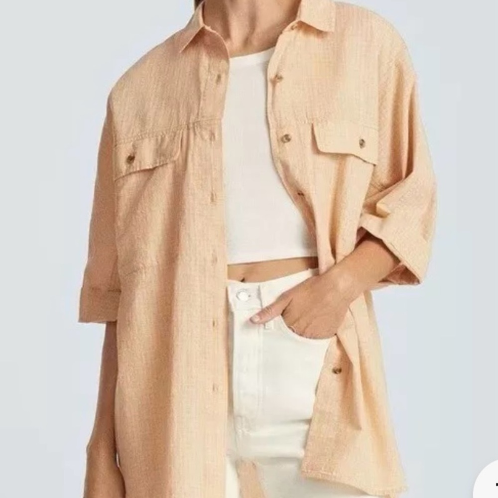 Everlane Womens The Cotton Tourist Shirt Oversized Orange Seafoam Plaid XS